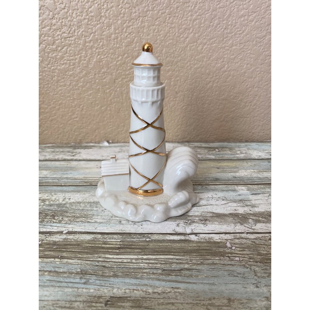 Lenox Porcelain 24k Gold Trim Lighthouse Figurine Nautical Home Decor 5" No Box - Picture 4 of 10